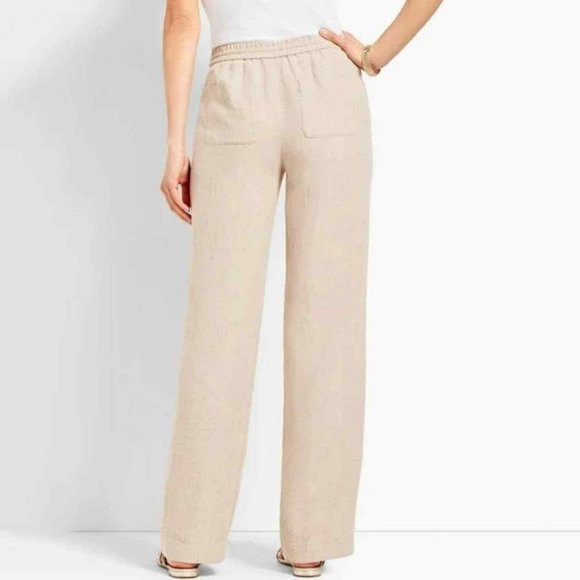 Talbot 100% Linen Wide-Leg Pant 8P Natural - Picture 2 of 14
